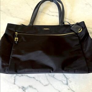 Tumi Black Nylon Tote with Gold Hardware